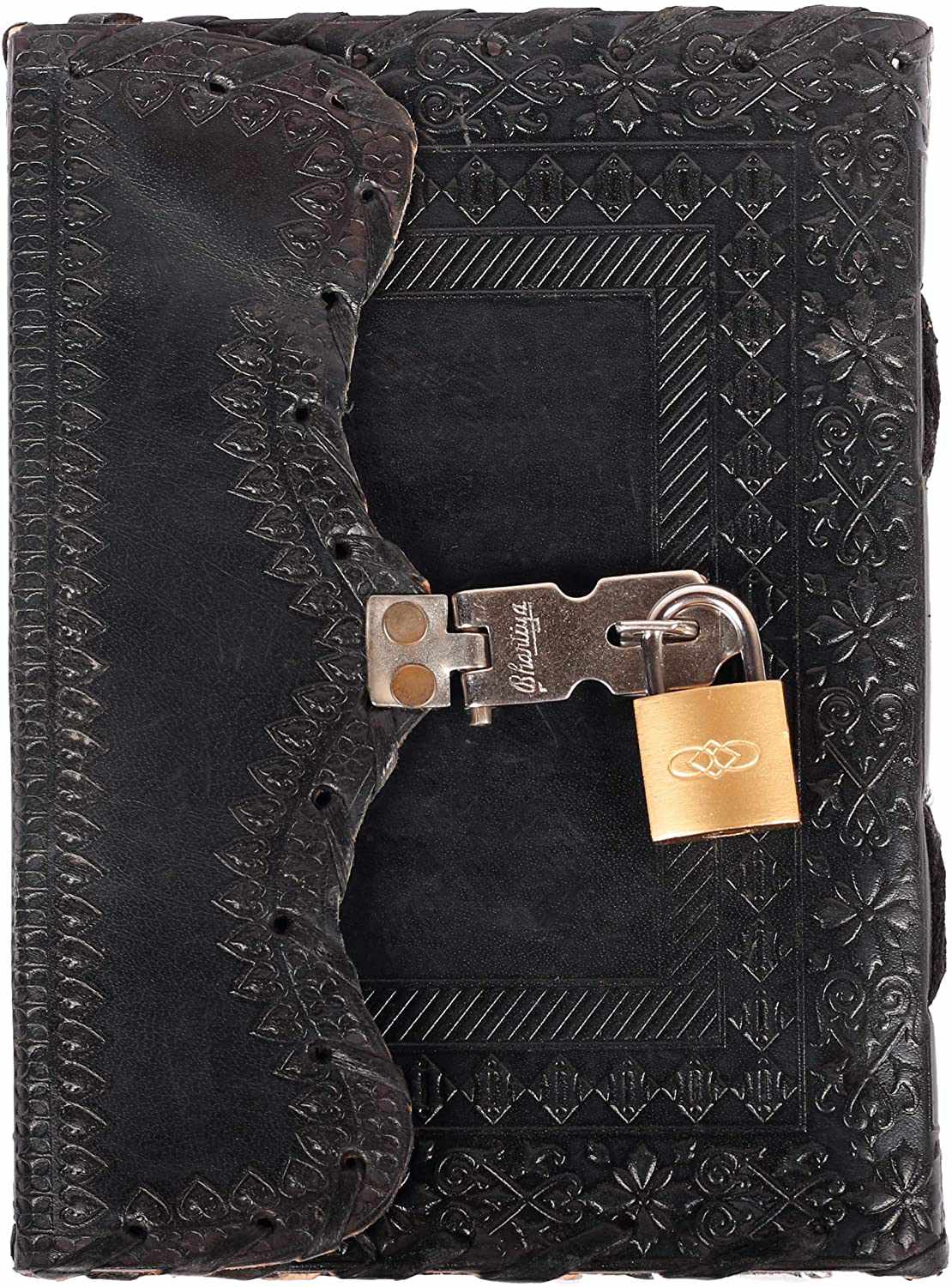 Tuzech Leather - Vente Journal intime - Journal en cuir TUZECH pour hommes et femmes, carnet en cuir pour écrire des poèmes, carnet de croquis, carnet de notes pour tenir des registres, mémoire personnel avec serrure et clé - Non ligné 7 pouces27