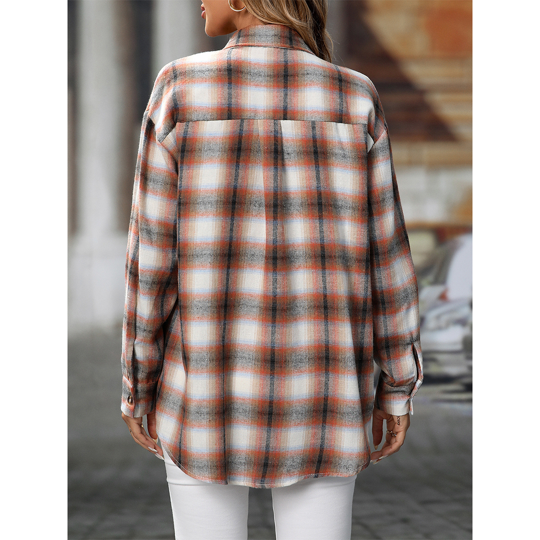 UNISHE - Wholesale Shirt - Women's - Casual Loose Fit Plaid Pockets Button-Down Shirt MD21331