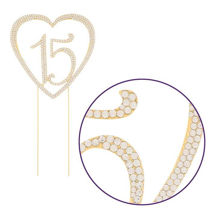Ella Celebration - Wholesale Cake/cupcake topper - 15 Heart Cake Topper - Gold3