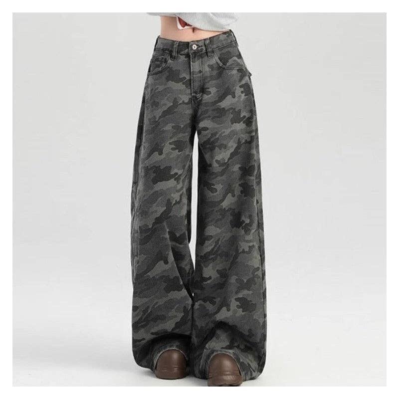 GRIGIO Jeans cargo a gamba larga con motivo mimetico rétro in vendita all'ingrosso su Faire2