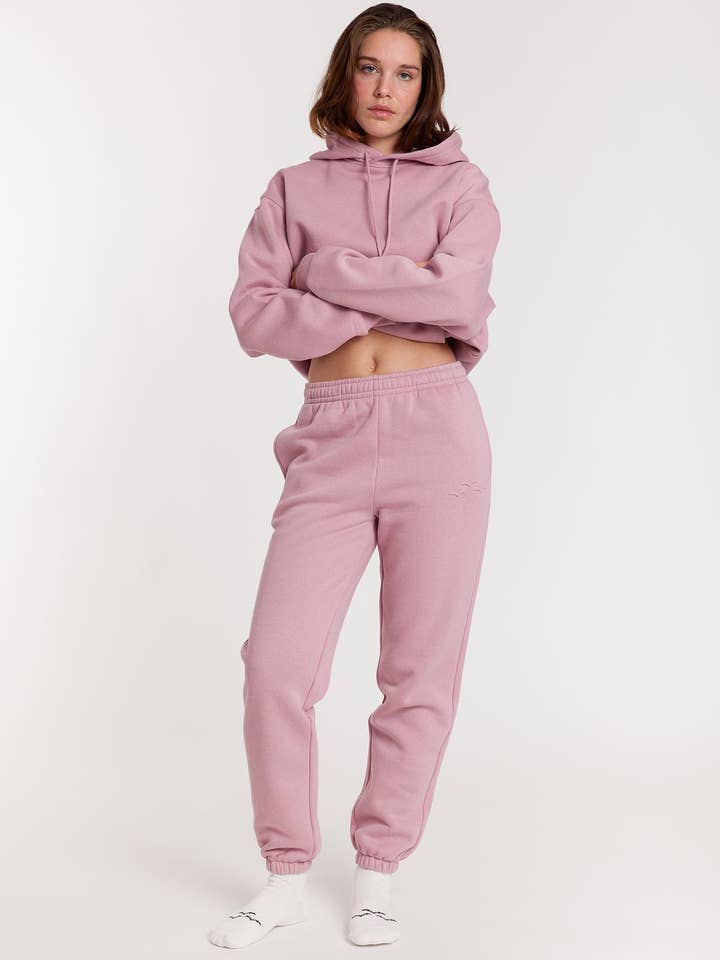 Nova premium fleece relaxed jogger in rose for wholesale by Lazypants