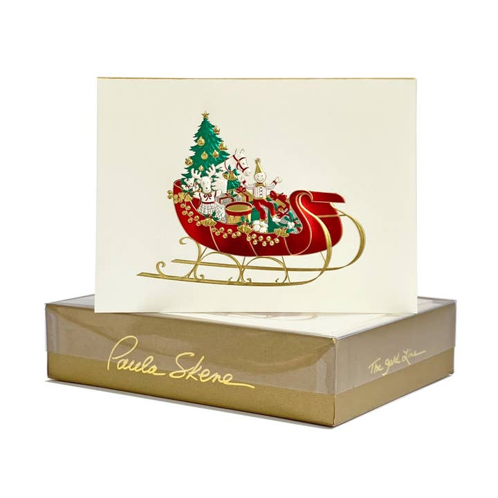 Sleigh on Ecru Christmas Card for wholesale by PAULA SKENE DESIGNS