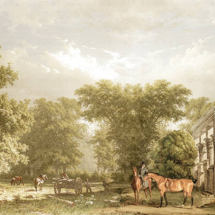 Scenic Countryside Mural with Classical Ruins for wholesale by GK Home Decor