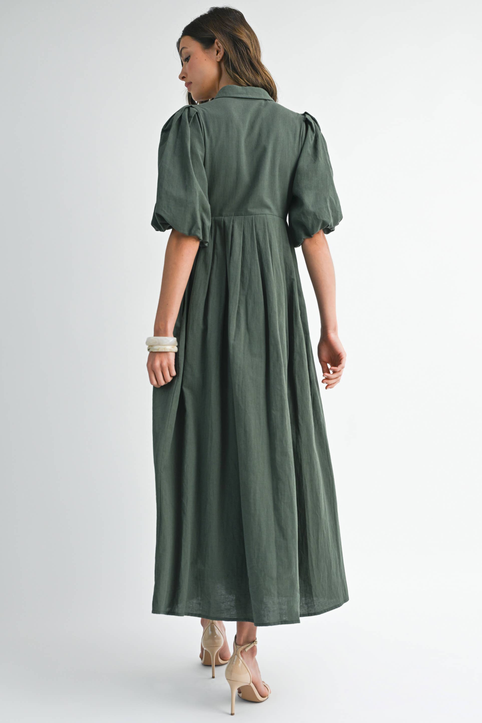 FOREST GREEN ND0085 Artisanal Embroidered Balloon Dress for wholesale on Faire7