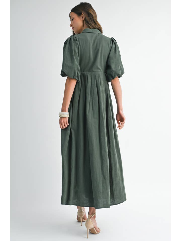 FOREST GREEN ND0085 Artisanal Embroidered Balloon Dress for wholesale on Faire7