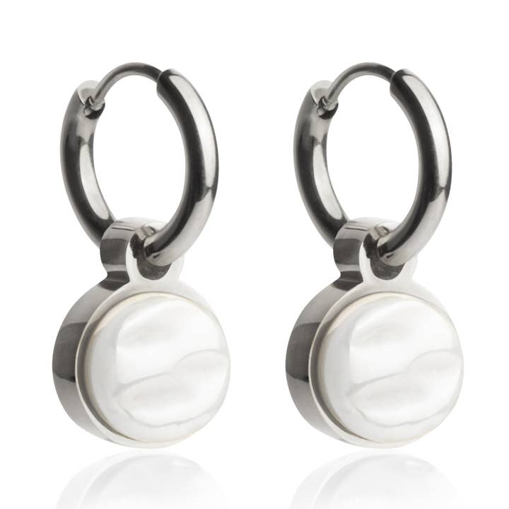 Créoles Mix & Match avec pendentif • argenté/blanc neige • 12 mm pour la vente par ALEXASCHA