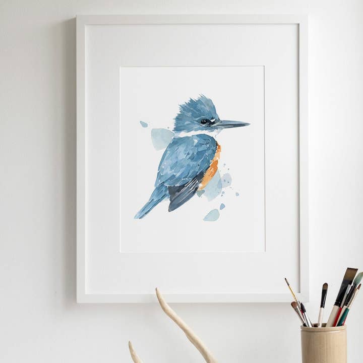 Studio Tuesday - Wholesale Art Print - Kingfisher Watercolor Print, Bird Painting2