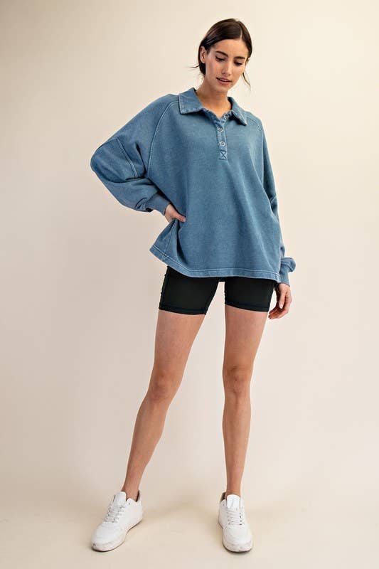 Sunday Morning - Wholesale Sweatshirt - Women's - T170037 LONG SLEEVE MINERAL WASHED POLO SWEATSHIRT22