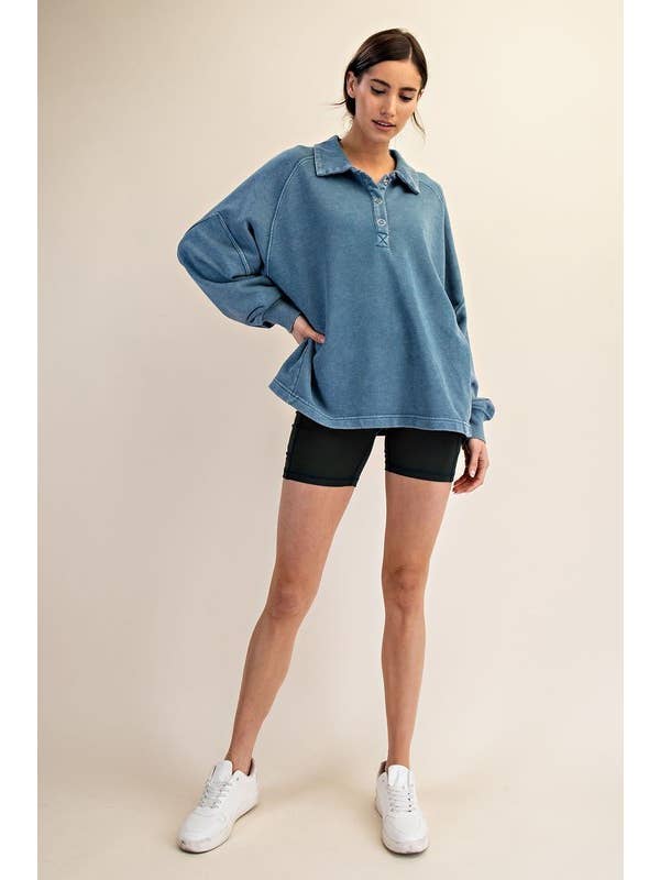 Sunday Morning - Wholesale Sweatshirt - Women's - T170037 LONG SLEEVE MINERAL WASHED POLO SWEATSHIRT22