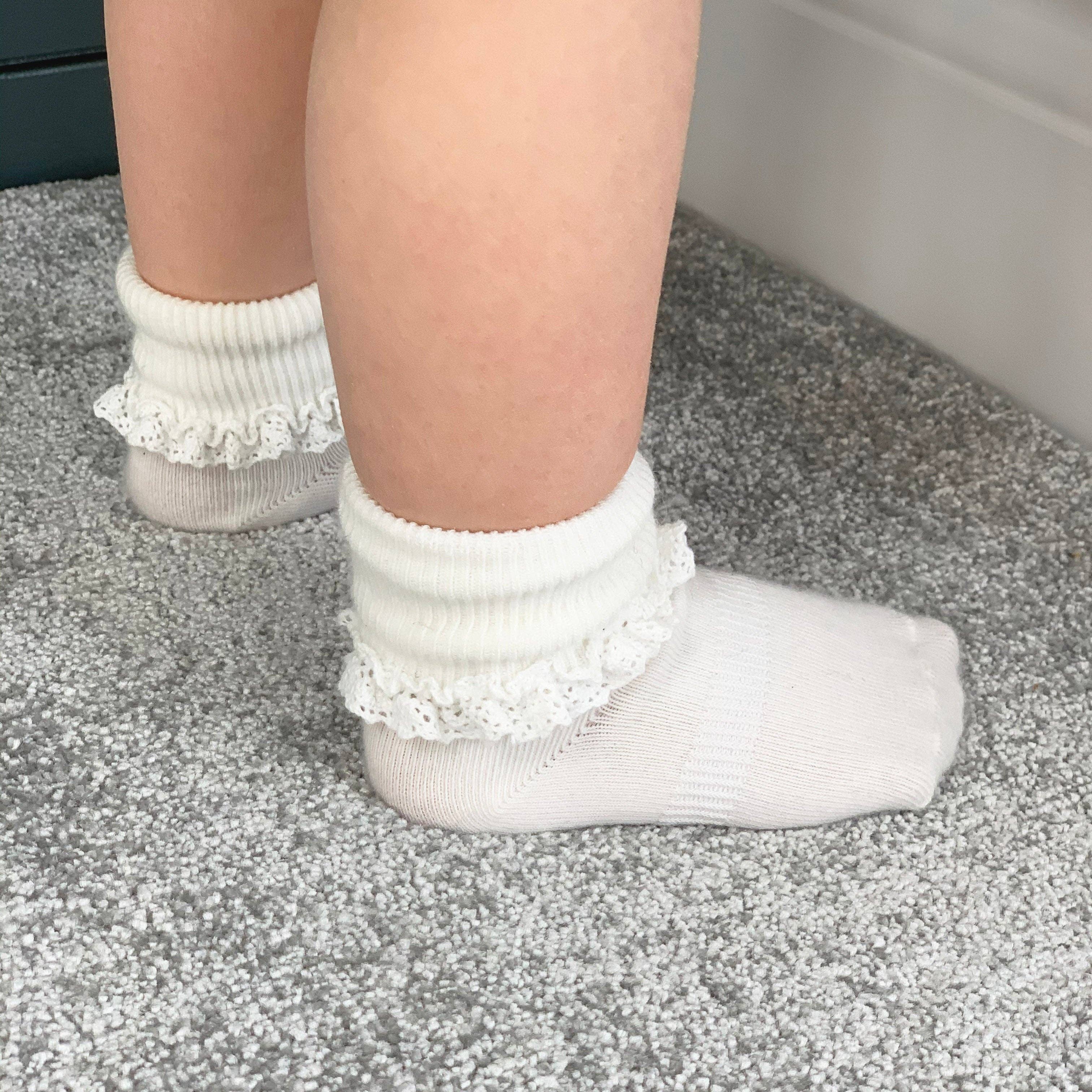 The Little Sock Company - Wholesale Socks - Kids & Baby - Frilly Non-Slip Stay-On Baby and Toddler Socks - Pearl White4
