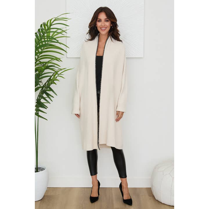 ÖPPEN KOFTAN I STICKAT MATERIAL MED KONTRASTERANDE KANTDETALJ (W2131) för wholesale av VENTI6