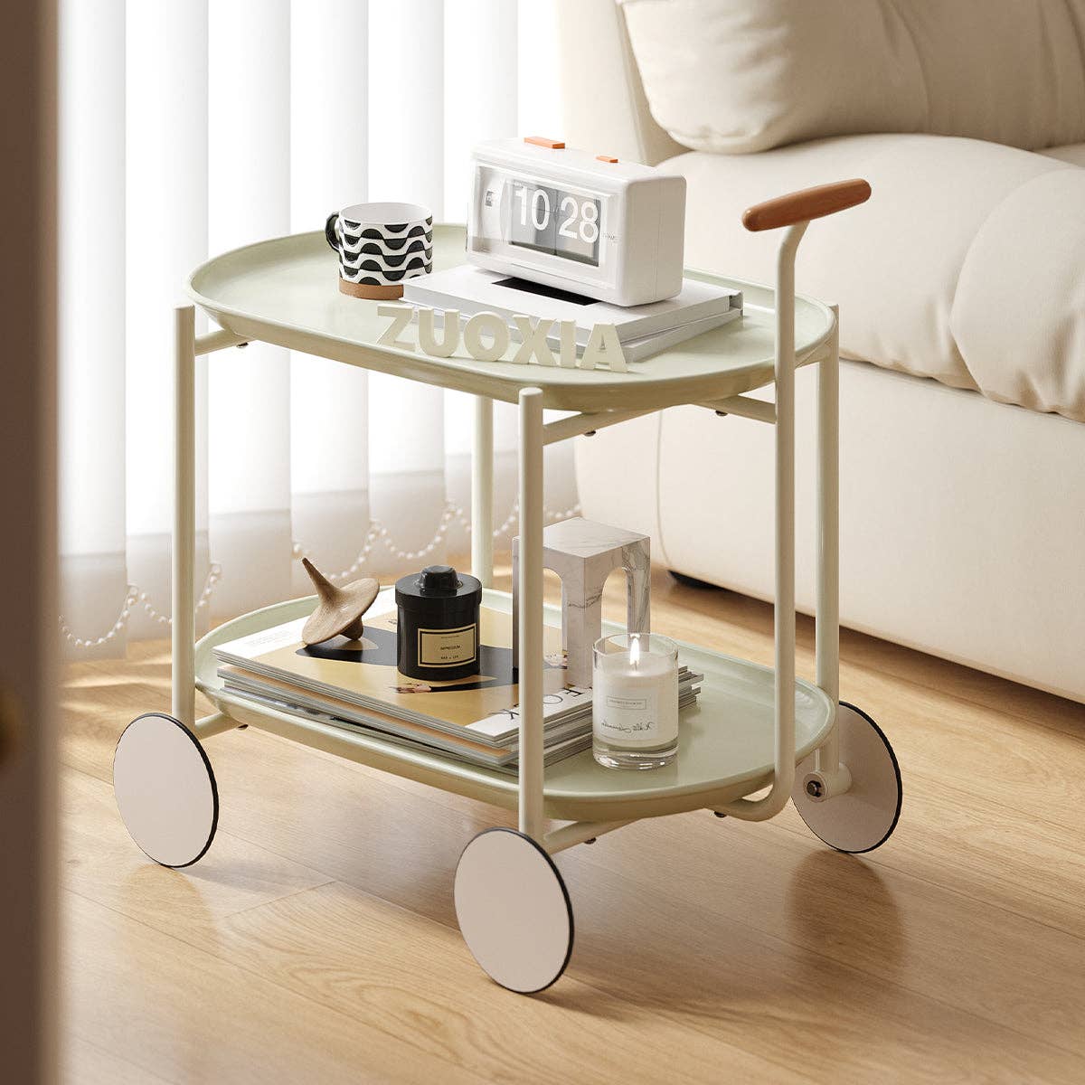 39F Inc. - Wholesale Bar Cart - Green Nordic Moon Storage Cart - Mobile Double Shelf10