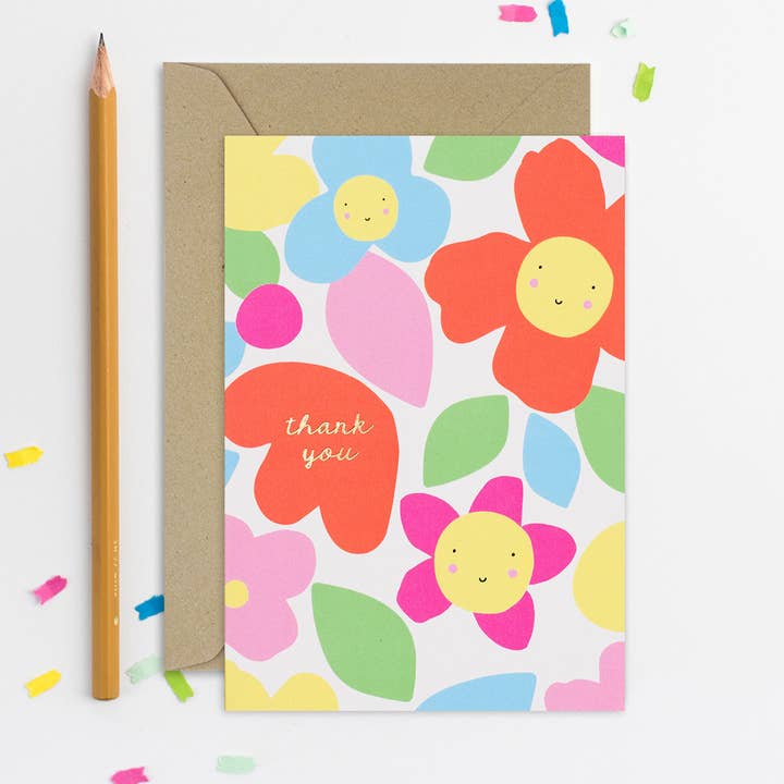 Flower Faces Thank You Card for wholesale by Mifkins