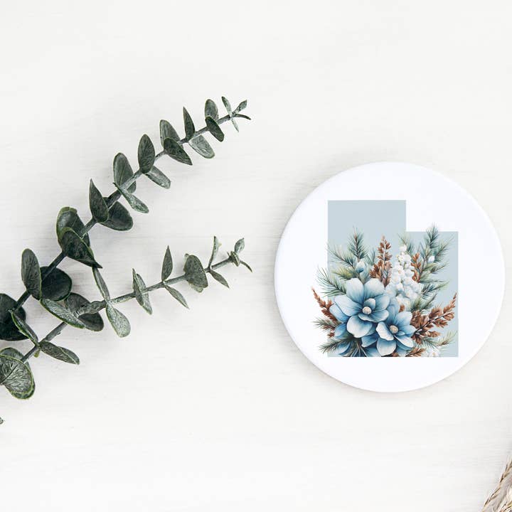 Ensemble de sous-verres Fleurs d'hiver de l'Utah | Série Quatre Saisons pour la vente par Paperfinch Design