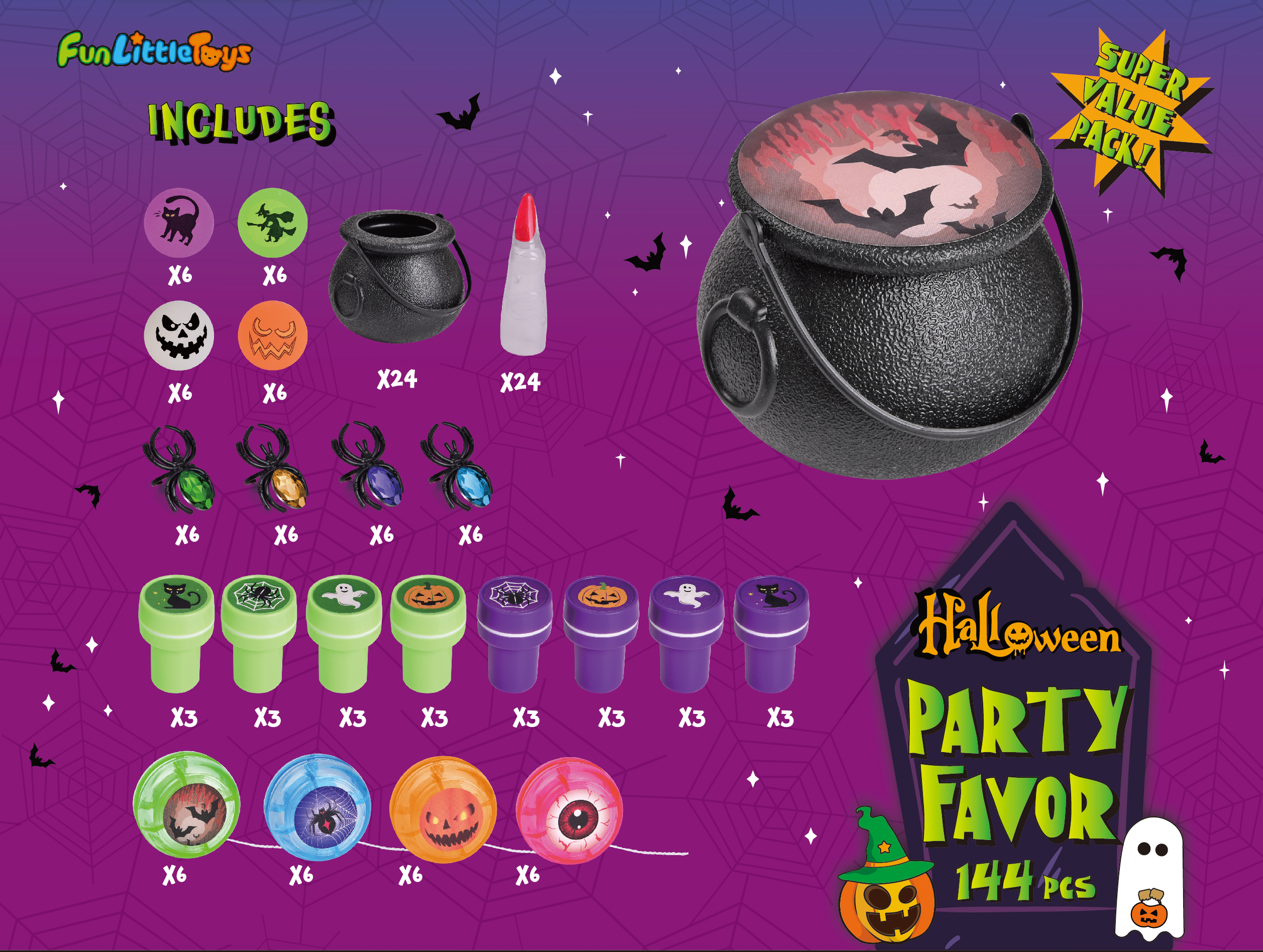 Fun Little Toys - Wholesale Party Favor - 144PCS Halloween Party Favors - Mini Witch Cauldrons3
