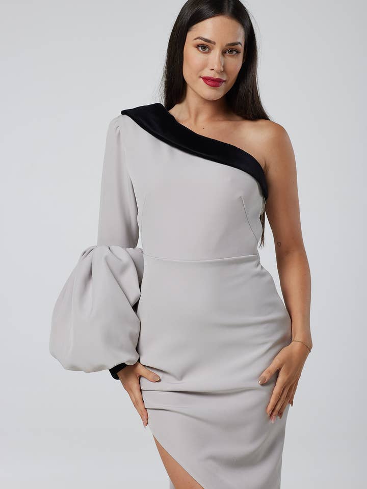 Abito monospalla grigio per la vendita all'ingrosso da parte di Desire Avenue