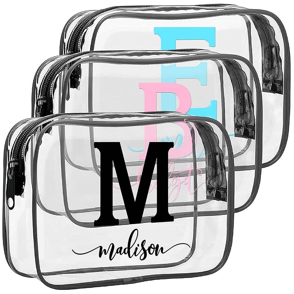 Custom Clear Vinyl Travel Size Makeup Bag for wholesale on Faire0