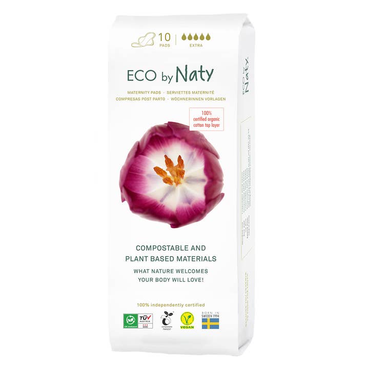 Coussinets de maternité, compostables, 10 pièces pour la vente par Eco by Naty