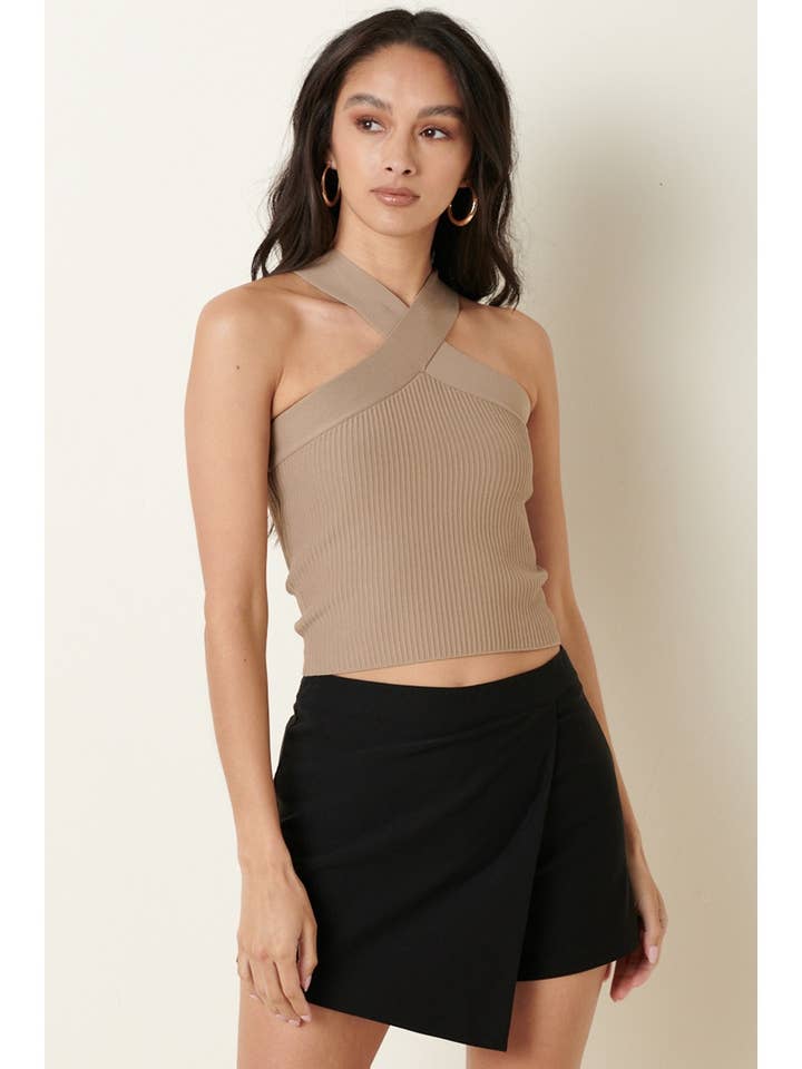 H20623-SCULPT KNIT CRISS CROSS CROP TOP for wholesale by mittoshop