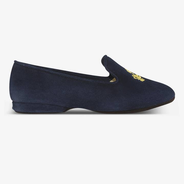 Marineblauwe suède sneaker met borduursel voor wholesale door Deisidro