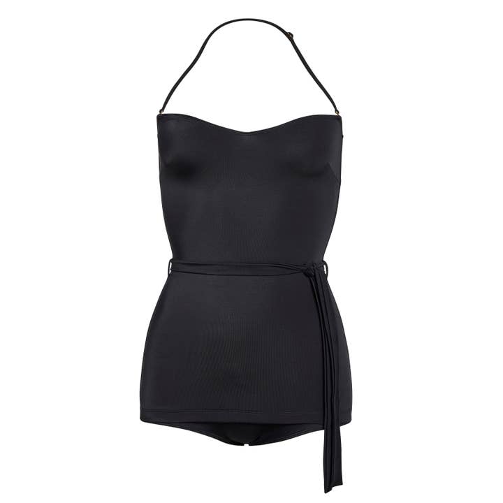 Jean Belted Bathing Suit In Black for wholesale by 1979 SWIMWEAR