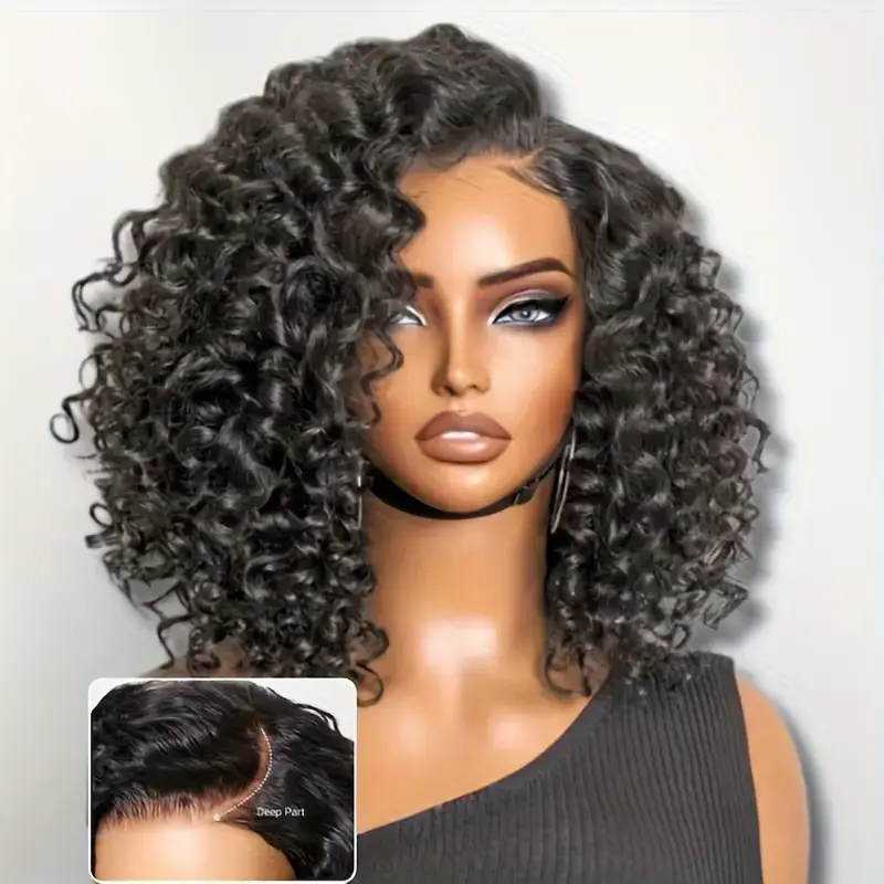 U-Got Beauty Hair & Supply Store - Vendita all'ingrosso Parrucca/toupet - Parrucca di Capelli Umani Ricci Corti Brasiliani con Onda d'Acqua, Densità 200%0