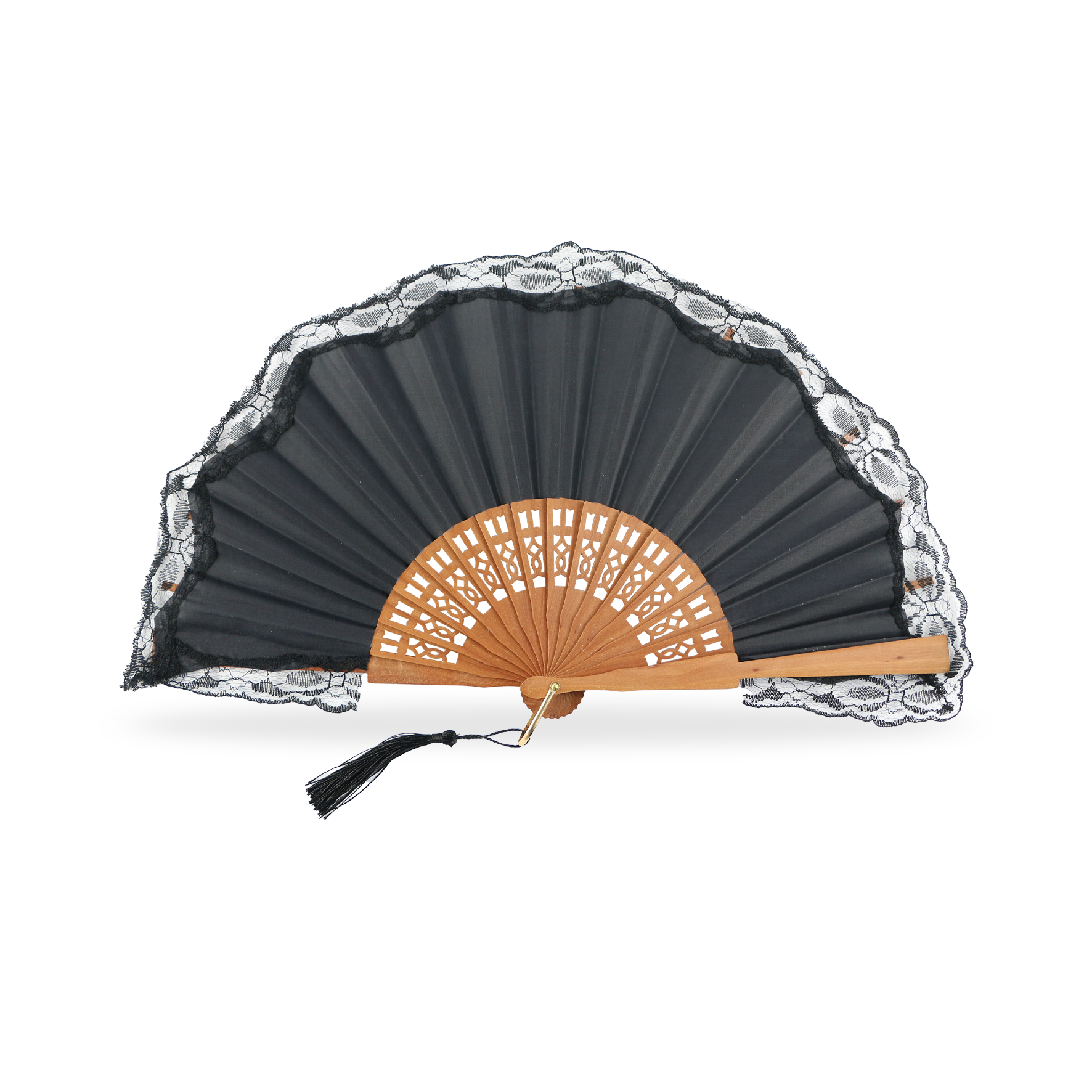 Cuatrogotas - Wholesale Party/Paper Folding Fan - Natural wood fan with lace, 24 cm. Ref-A222