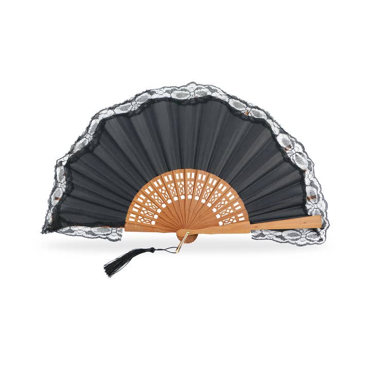 Cuatrogotas - Wholesale Party/Paper Folding Fan - Natural wood fan with lace, 24 cm. Ref-A222