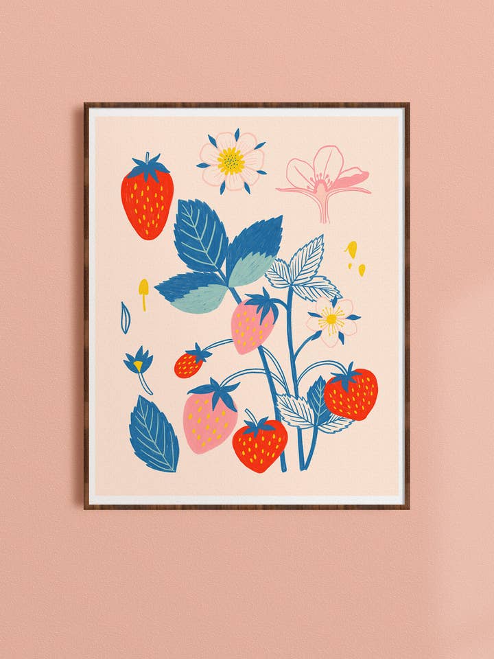 Morangos Frescos Jardim - Art Print por atacado de Dream Folk Studio