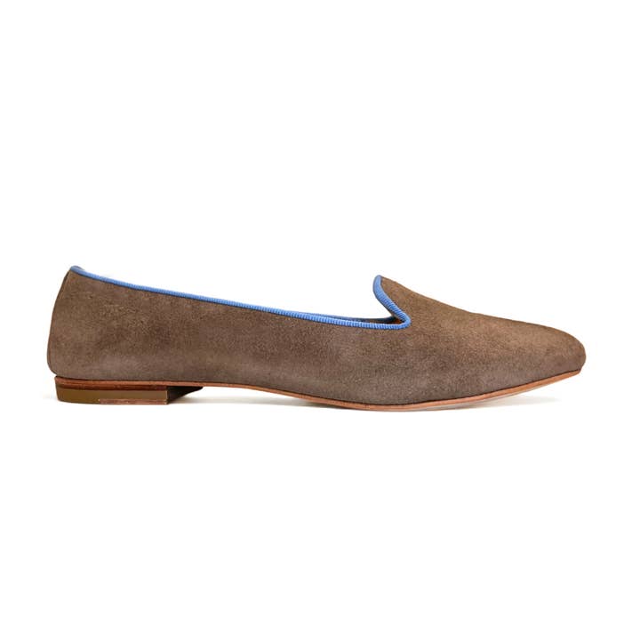 ORTENSIA Slip-on in Taupe Suede, Blue Gros Grain for wholesale by Spelta Milano