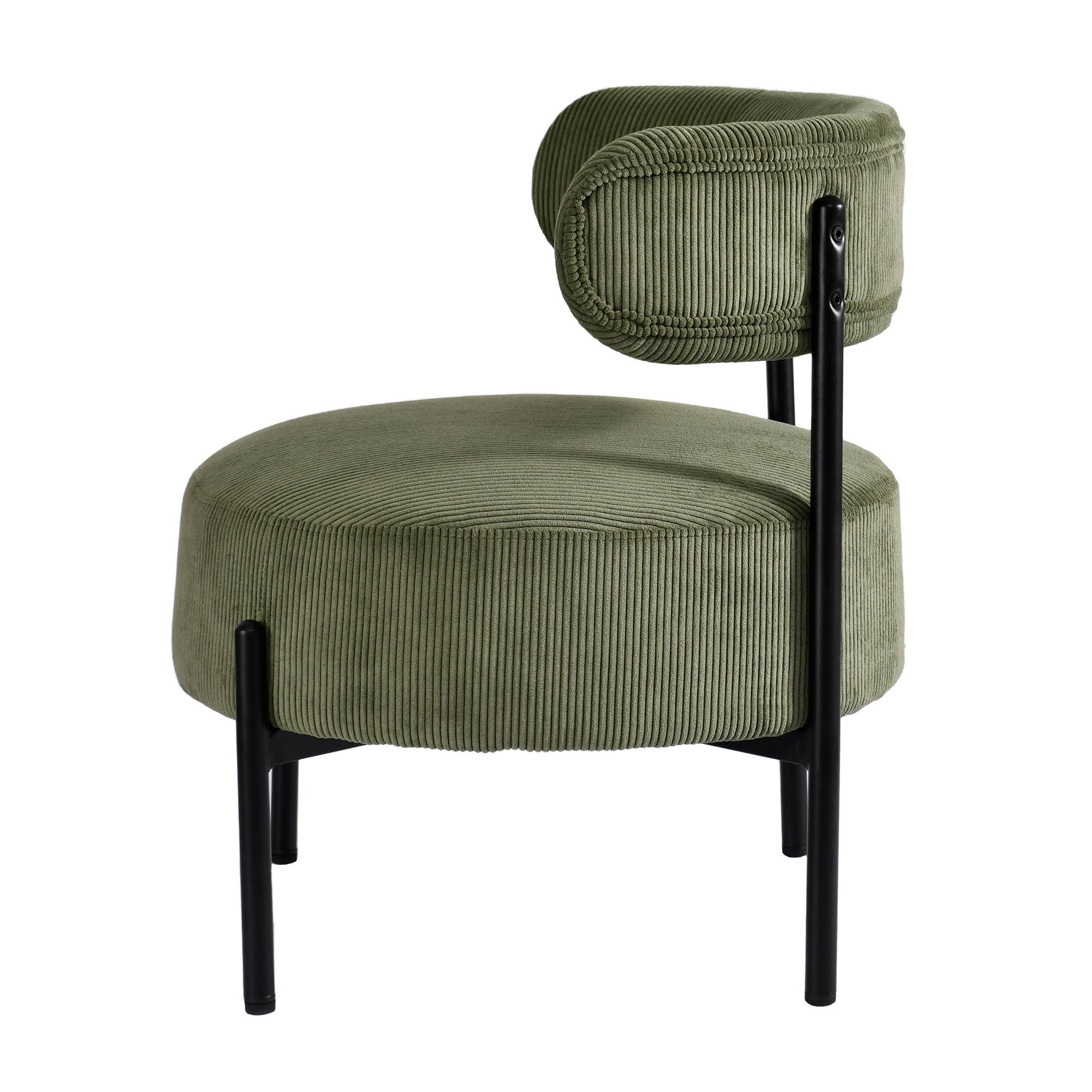 Glamour Home - Vente Chaises - Fauteuil d'appoint en velours côtelé vert Bellatrix avec pieds en fer2