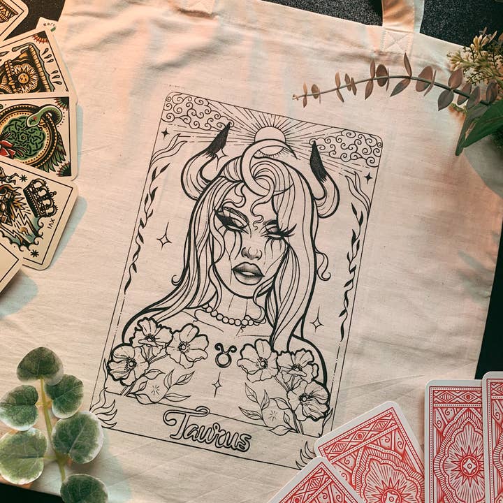 Ruby Rose Designs – Engroshandel Tote bag - Dame – Zodiac goddess tarotkort-taske fra Ruby Rose Designs1