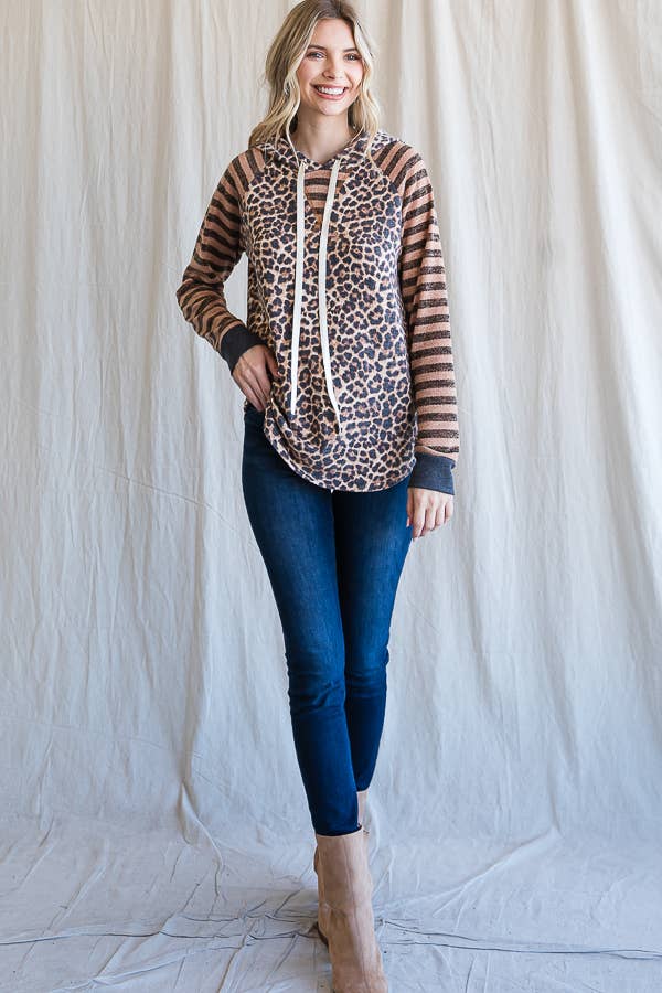 7th Ray – Großhandel Hoodie – Damen – Leopardenstreifen Ärmel Kordelzug Kapuzenpullover T443612