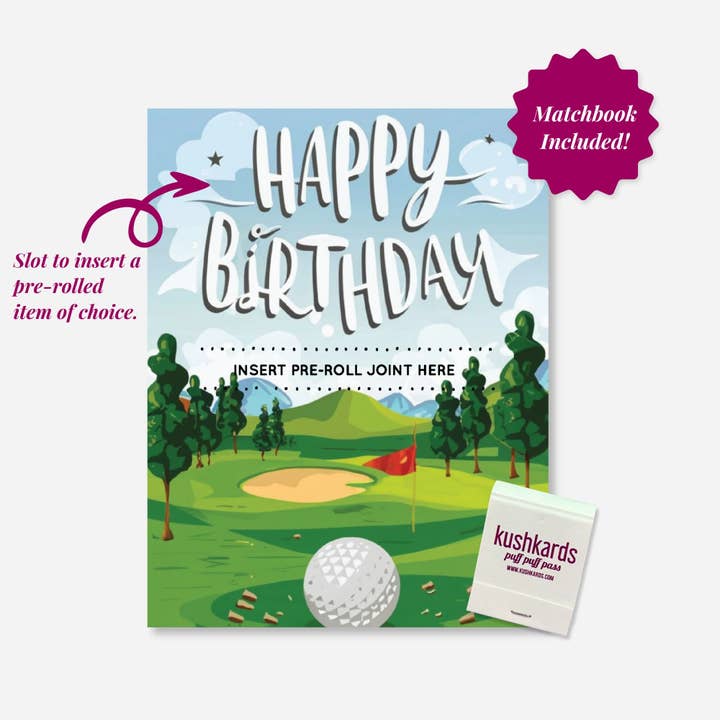 Carte de vœux d'anniversaire de golf avec carnet d'allumettes pour la vente par KushKards