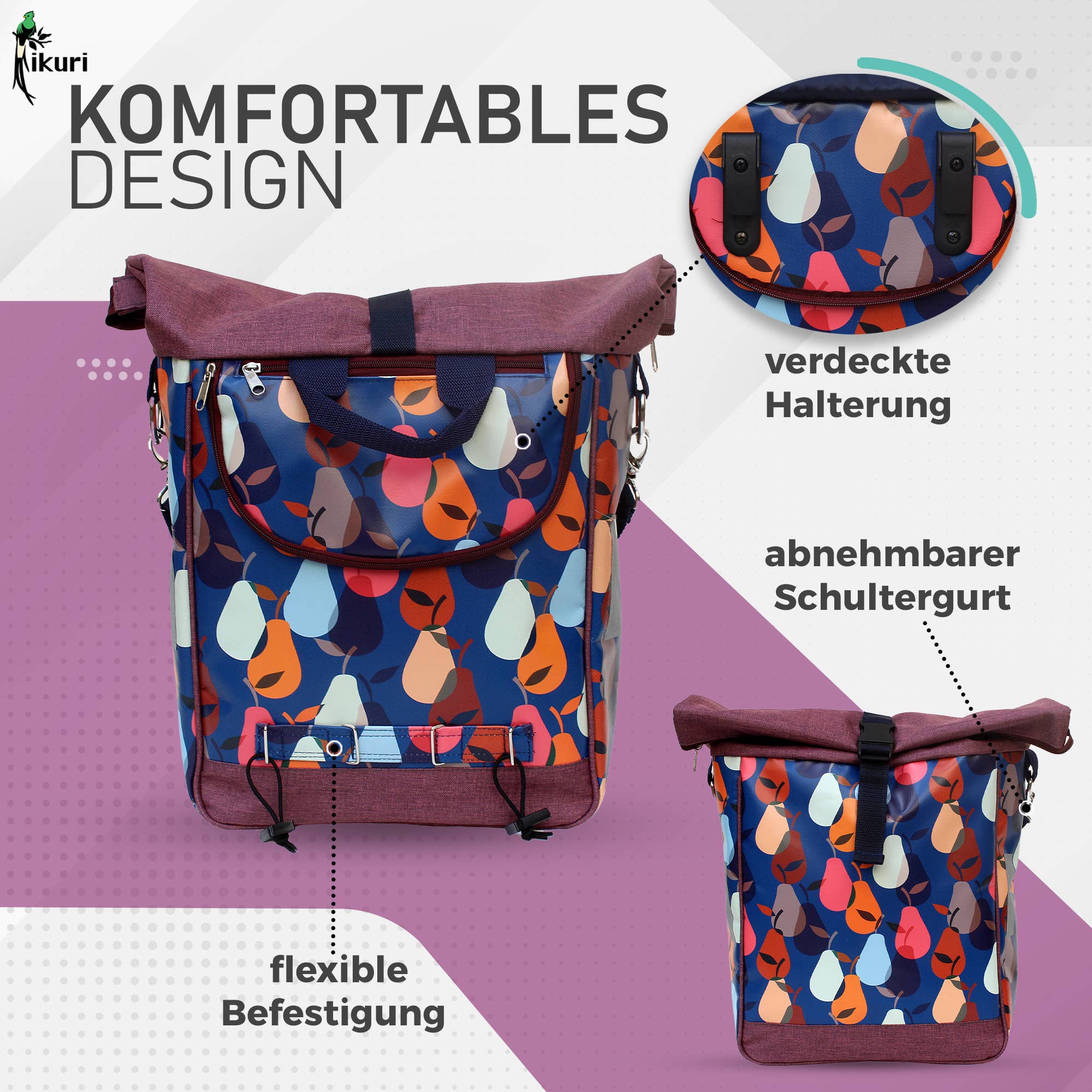 Ikuri - Vendita all'ingrosso Accessori per ciclisti - Borsa da bicicletta per portapacchi borsa singola Peras blu2