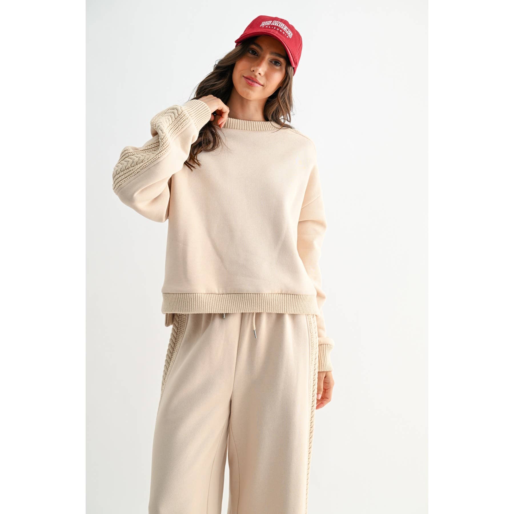 Camellia – wholesale Tops set – Women's – CS10248E CABLE KNIT TRIM OVERSIZED LOUNGE SET5
