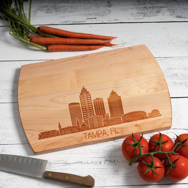 Tampa FL City Skyline Cutting Board - 16x10.5 Maple for wholesale by Blue Ridge Mountain Gifts