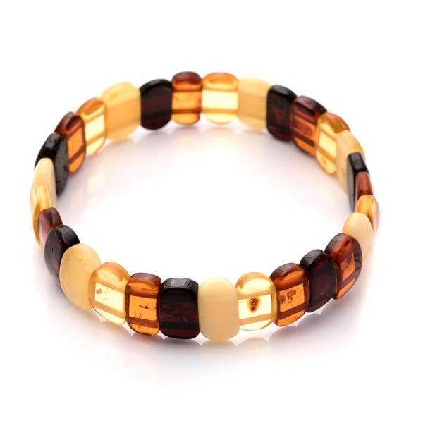 Multicolor amber plate bracelet, 21 cm for wholesale by OPALOOK France