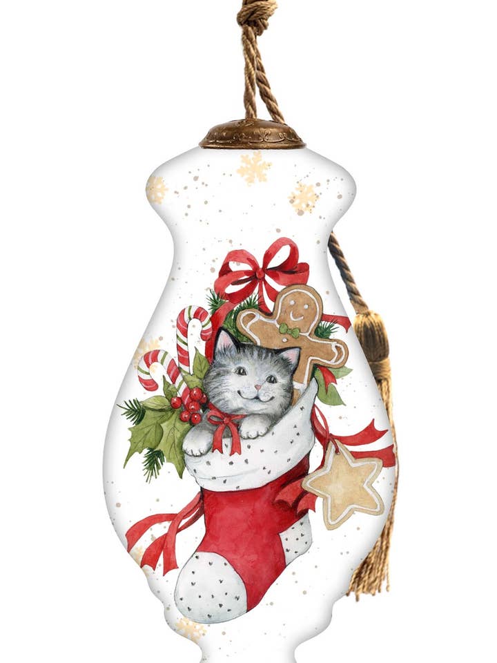 Stocking Cat, ornamento in vetro da appendere per la vendita all'ingrosso da parte di Inner Beauty Gifts