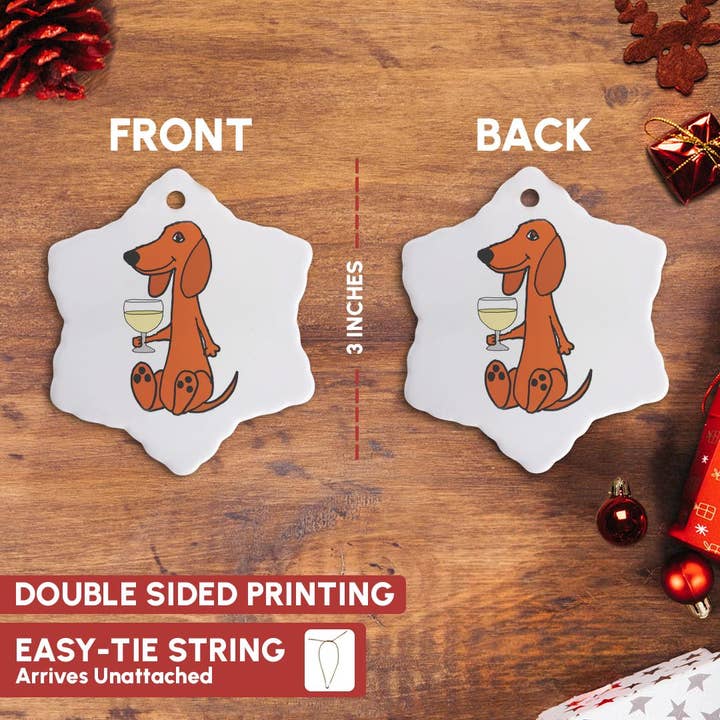 3dRose - Wholesale Ornament - 3dRose, Funny Cute Red dachshund Dog Drinking White Wine Cartoon, Ornament2
