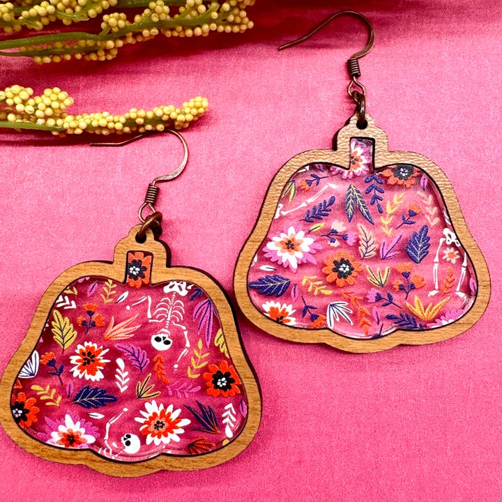 Floral Acrylic Pumpkin Handmade Earrings for wholesale by The Poppy Peach, LLC.