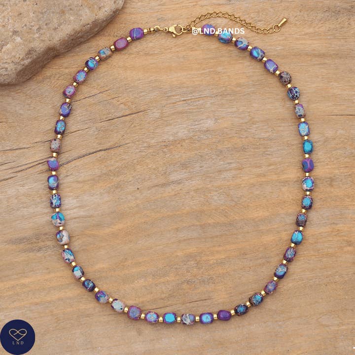 Galaxy Sea Sediment new shape Jasper adjustable necklace 4mm, Tibetan, Yoga, Minimalist Bohemian for wholesale by LND Bands