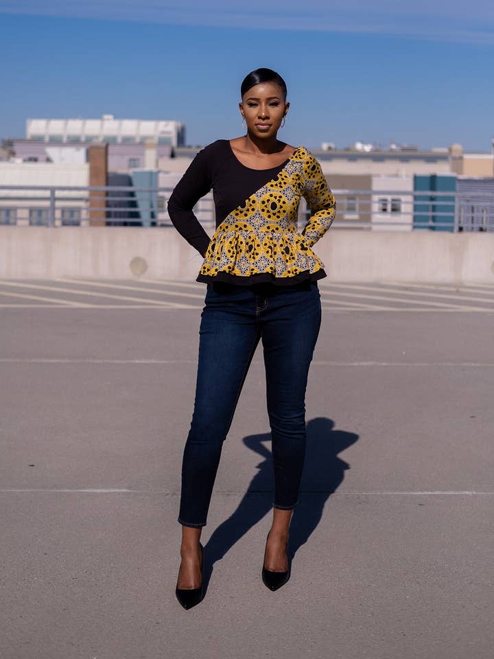 Dagit Peplum Top (Black & Yellow) for wholesale by Yeli Bana