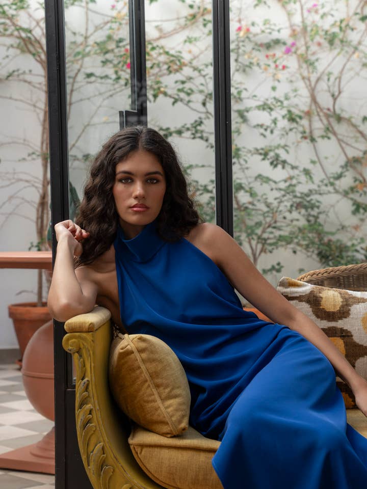 Blue HALTER NECK DRESS for wholesale on Faire0