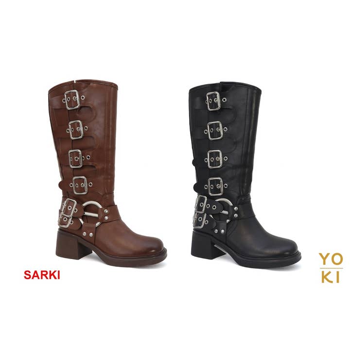 Yoki Fashion - Wholesale Boots - Women's - Women's Tall Riding Motto Boot With square toe Buckle Design