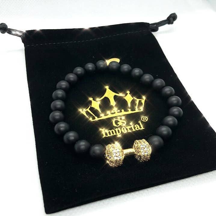 GS Imperial® - Wholesale Jewelry - Men's - Heren Dumbbell Fitness Armband Met Agaat Kralen 353