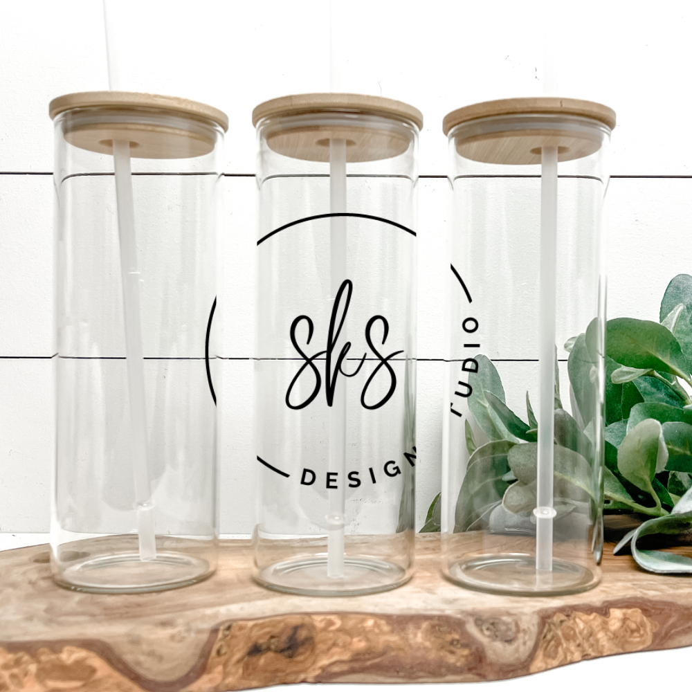 SKS Design Studio - Wholesale Drinking Glass/Cup - CUSTOM LOGO | UVDTF | 25oz Skinny Glass Tumbler1