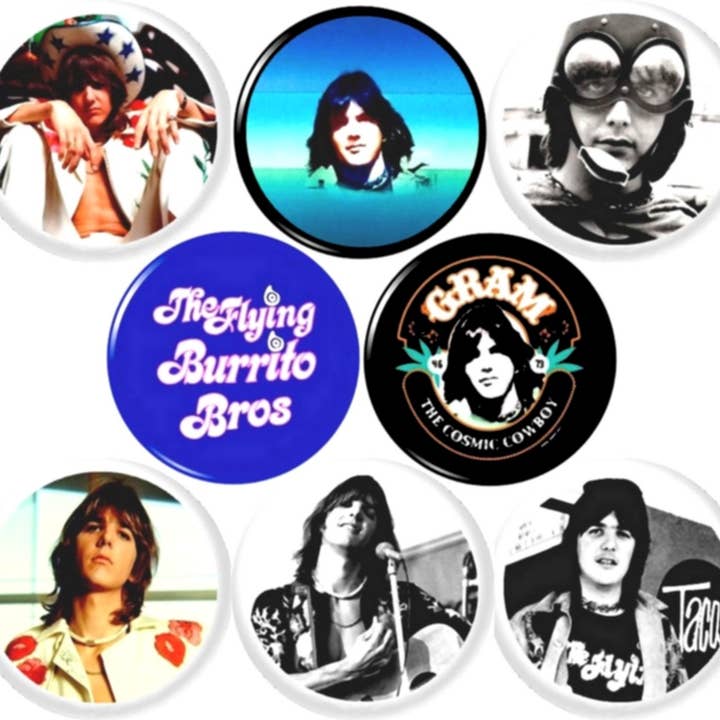 Gram Parsons x 8 1"inch(25mm) pins record store classic rock for wholesale by Pinbax Express
