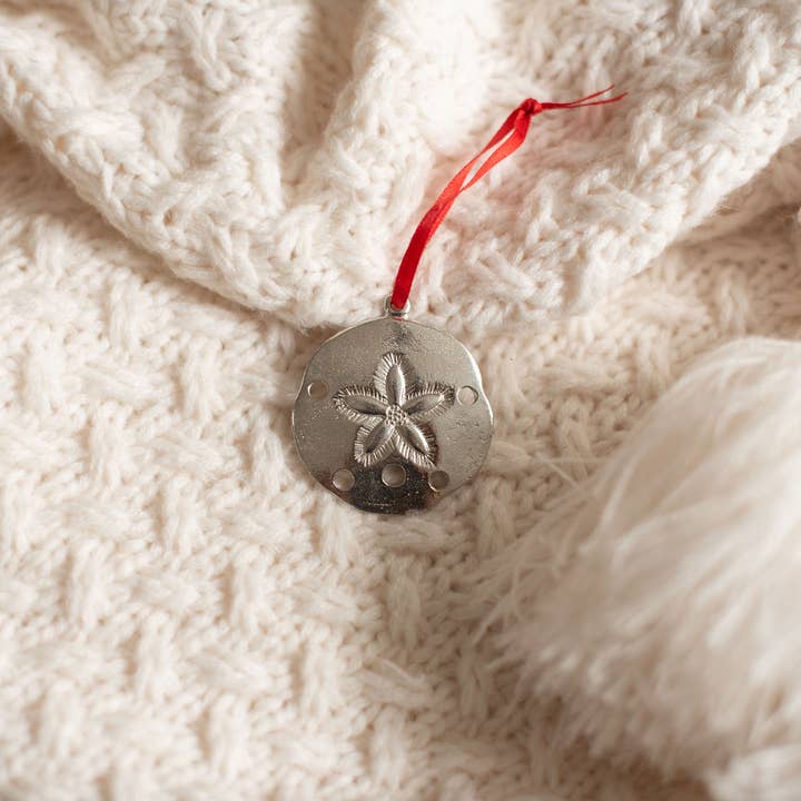 House of Morgan Pewter - Wholesale Ornament - Handmade Sand Dollar Seashell Christmas Ornament Pewter3
