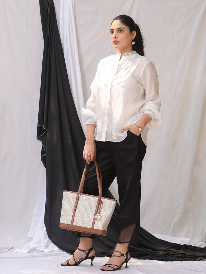 Ivory Silk Organza Pintuck Shirt for wholesale by Yunikulondon